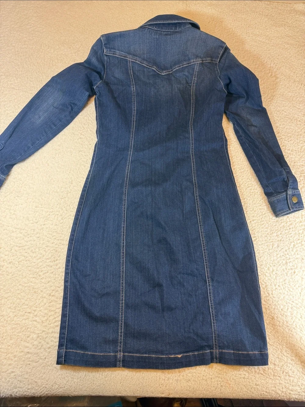 New York & Company Dark Blue Denim Midi Shirt Dress 481